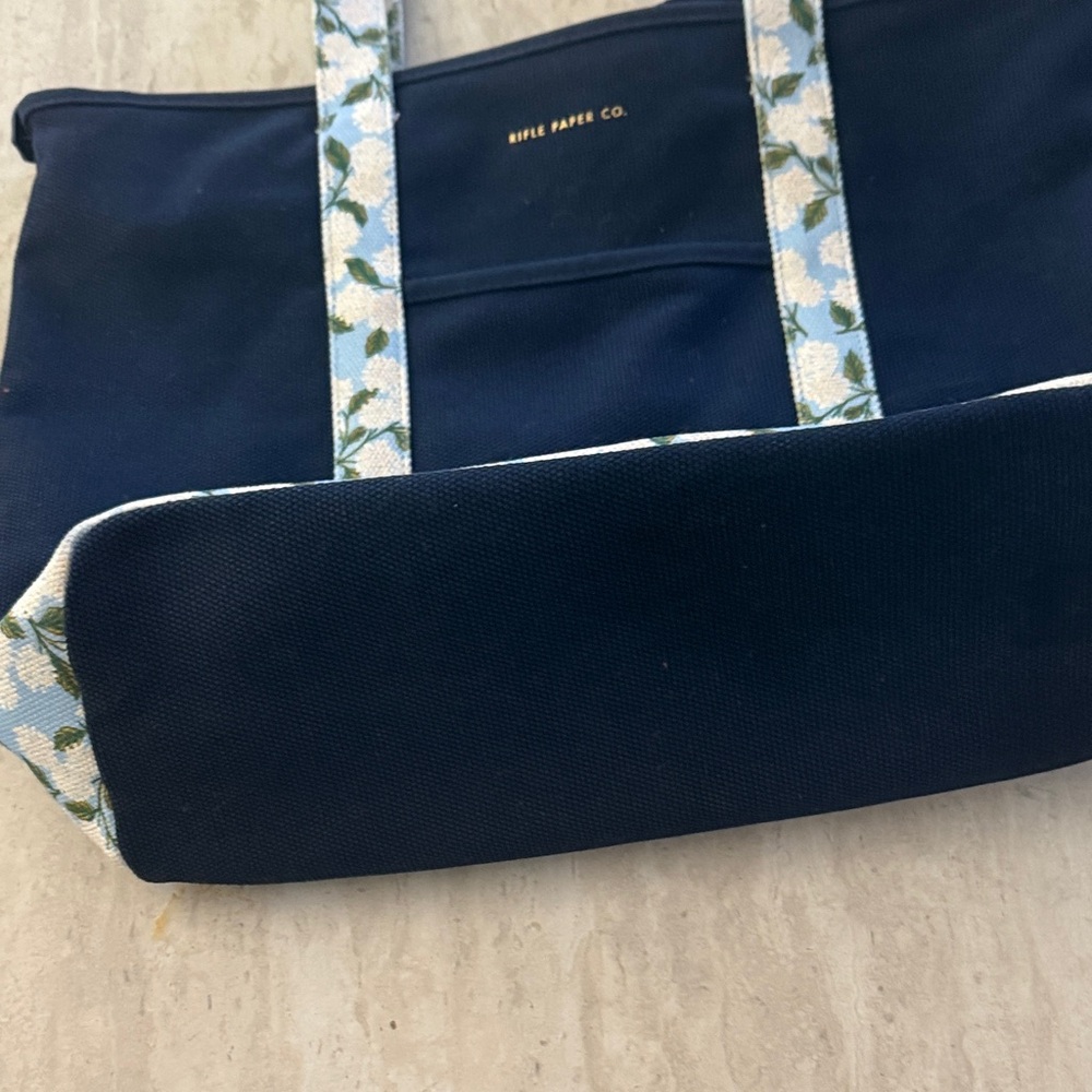 Rifle Paper Co Blue Floral Trim Tote Bag - Picture 2 of 3